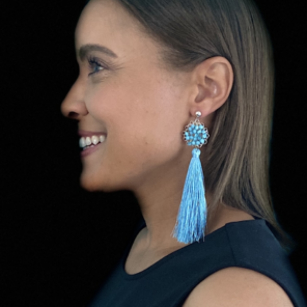 Handmade Wire Crochet  Light Blue Tassel earrings